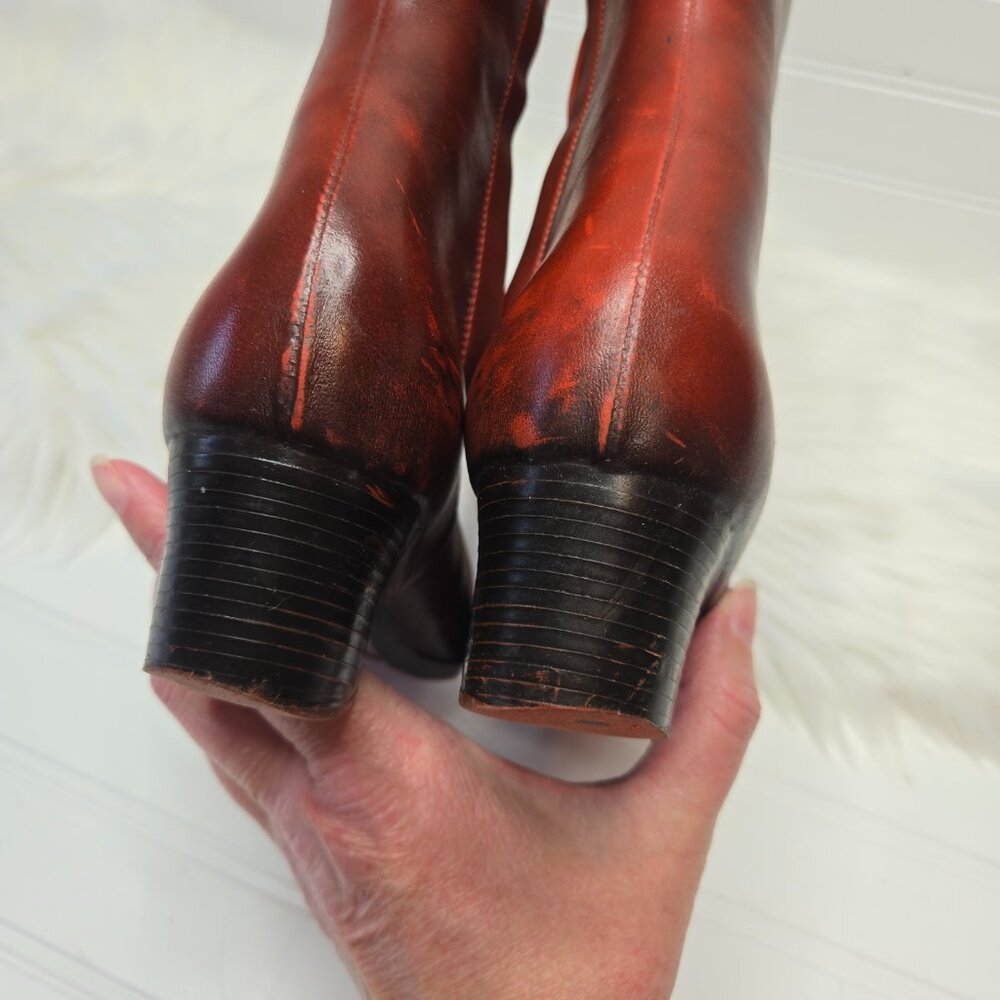 Vintage Waterproof Rubber Chunky Heel Boots Made In USA Red Women's Sz 5 Sherpa - Picture 8 of 11